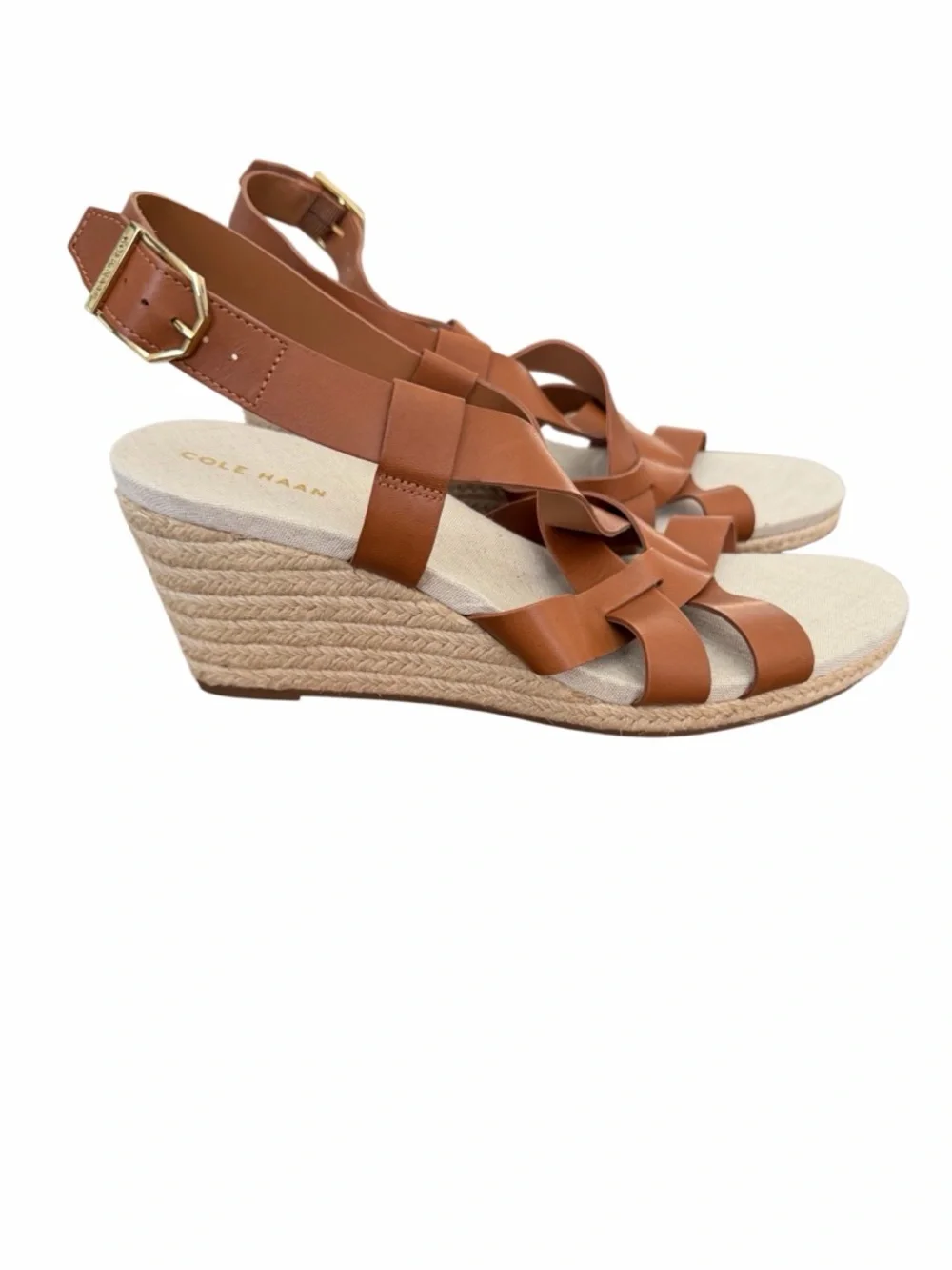 Cole Haan Brown Leather Wedge Espadrille‎ Sandals